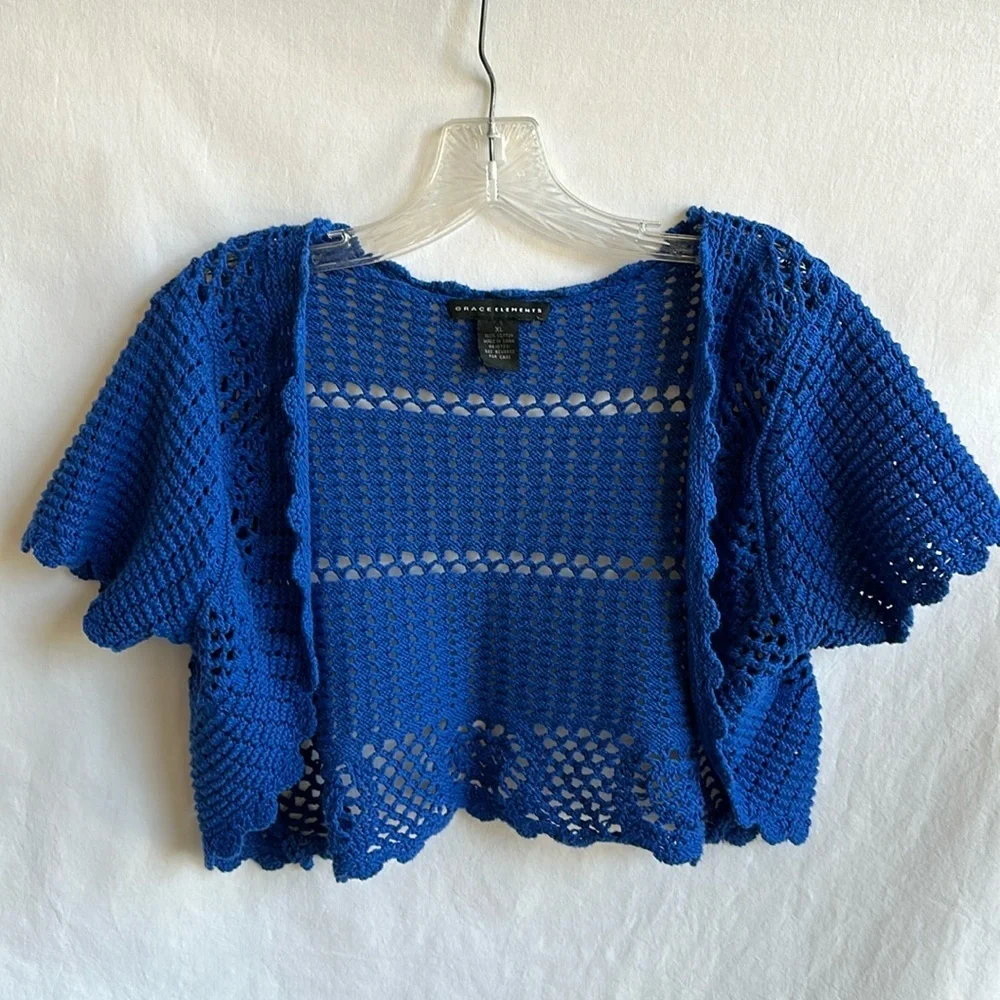 Blue open front cardigan shrug